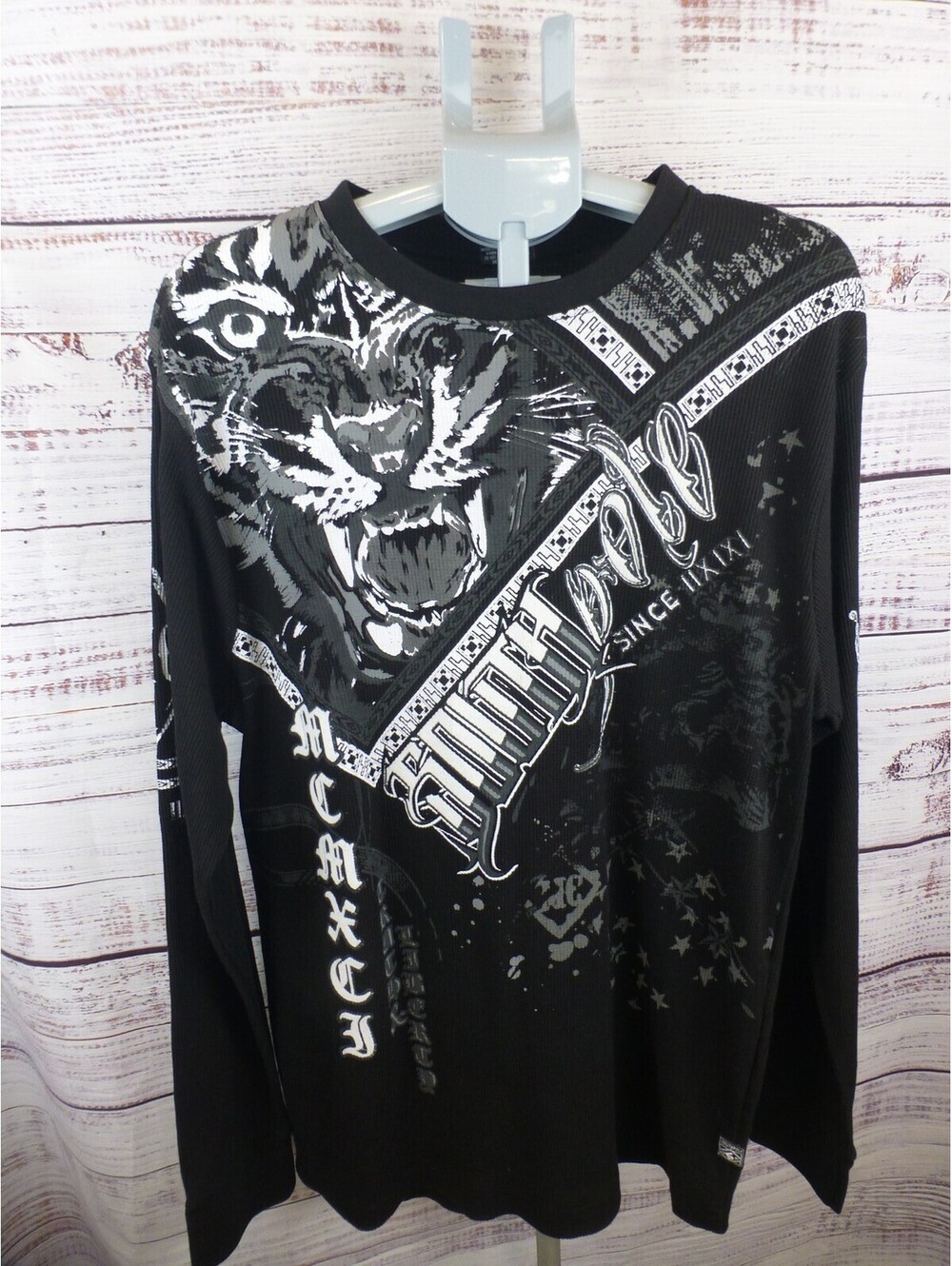 Southpole Men's XXL Black Thermal Long Sleeve Shirt Tiger Graphic Print K2A